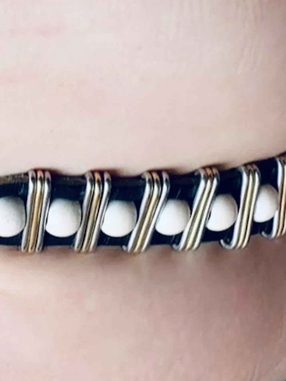 Vintage Brown and Cream Leather Belt with Studded Accent